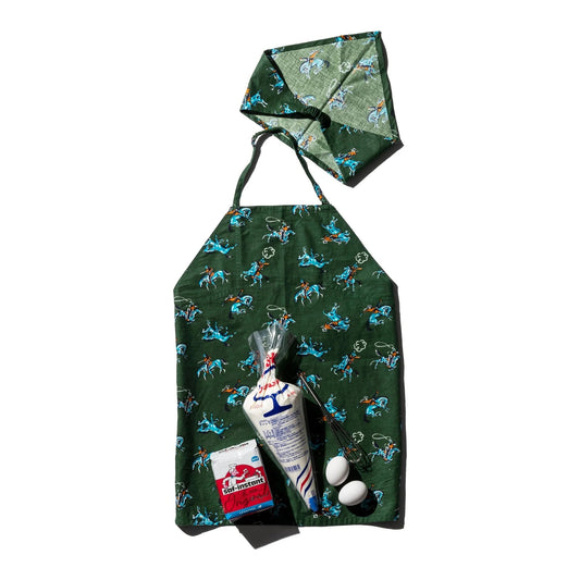 HAND PRINTED KIDS APRON WITH KERCHIEF / Cowboy