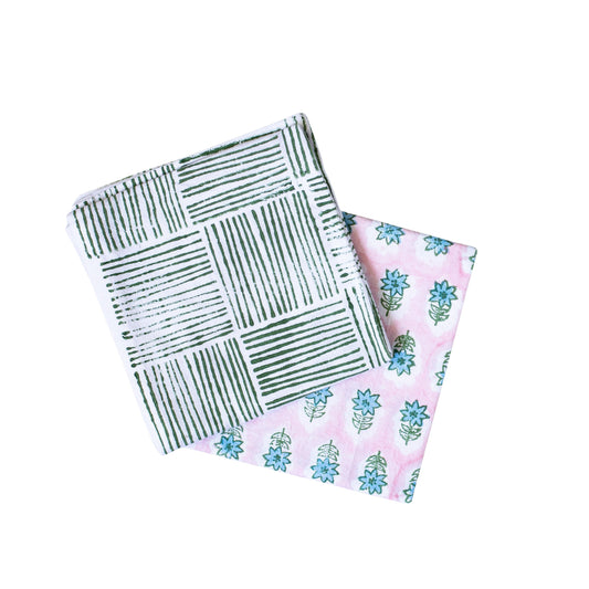 S/2 Tea Towel Set - Lily Rose & Stripe Sage