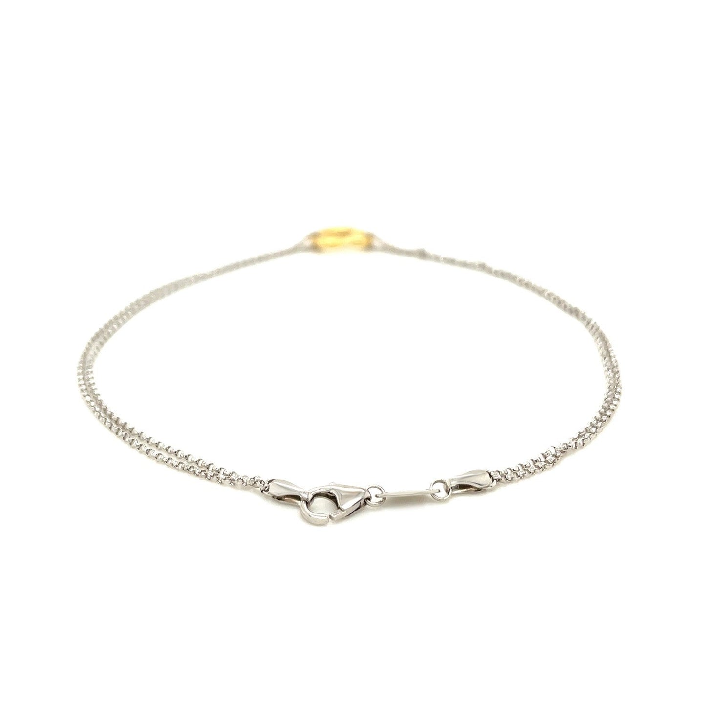 14k Yellow Gold and Sterling Silver Anklet with a Single Open Heart Station
