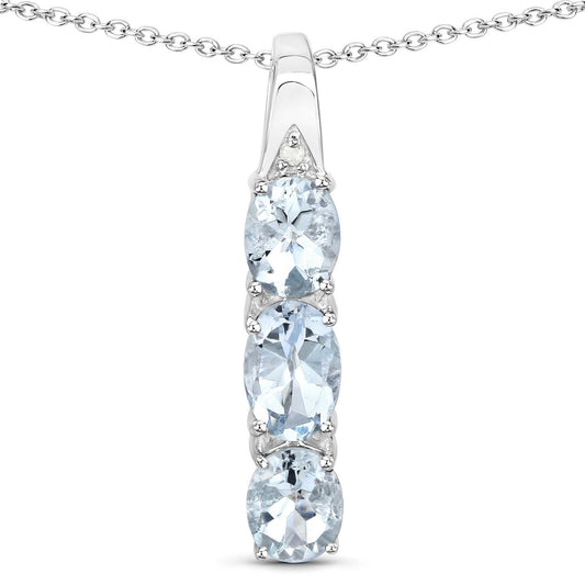 0.95 Carat Genuine Aquamarine and White Diamond .925 Sterling Silver Pendant