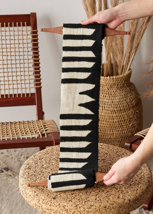 Swing Bogolan Wall Totem in White with Black Lines