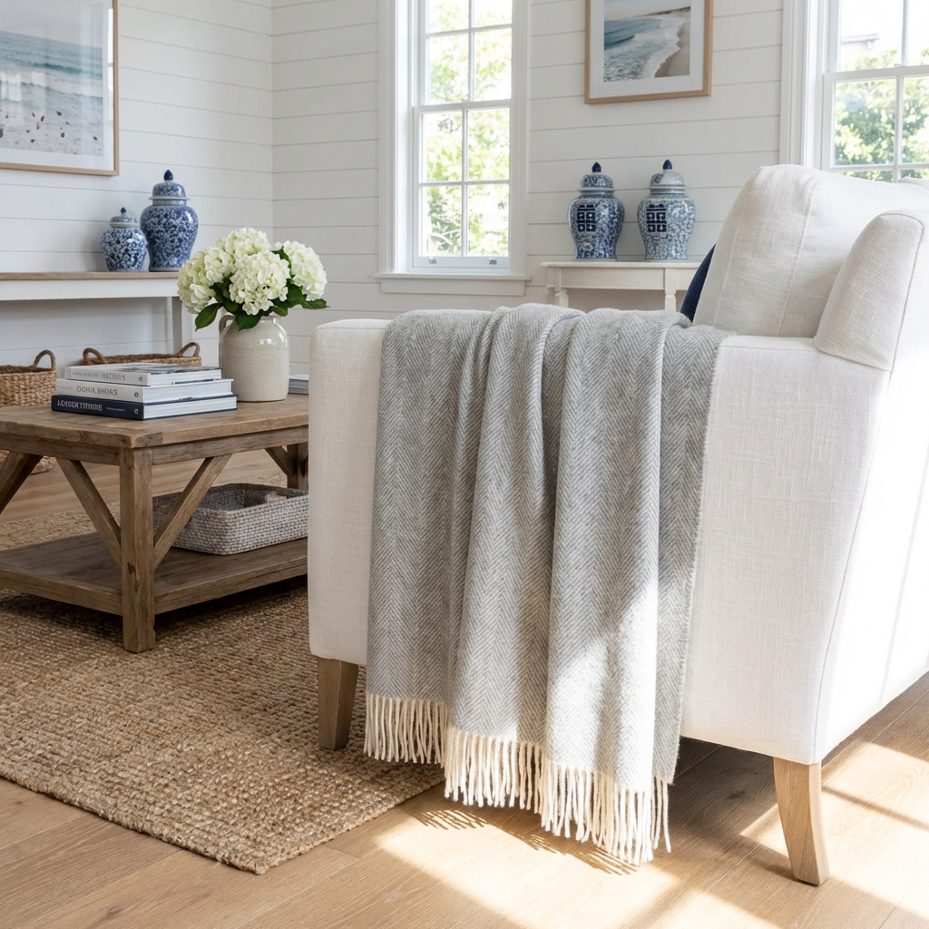 Southampton Home Merino Wool Herringbone Throw (Silver)