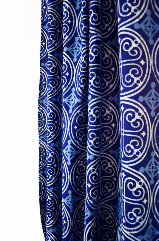 Indigo Cotton Curtain, Eco-Friendly Window Panel - Greece