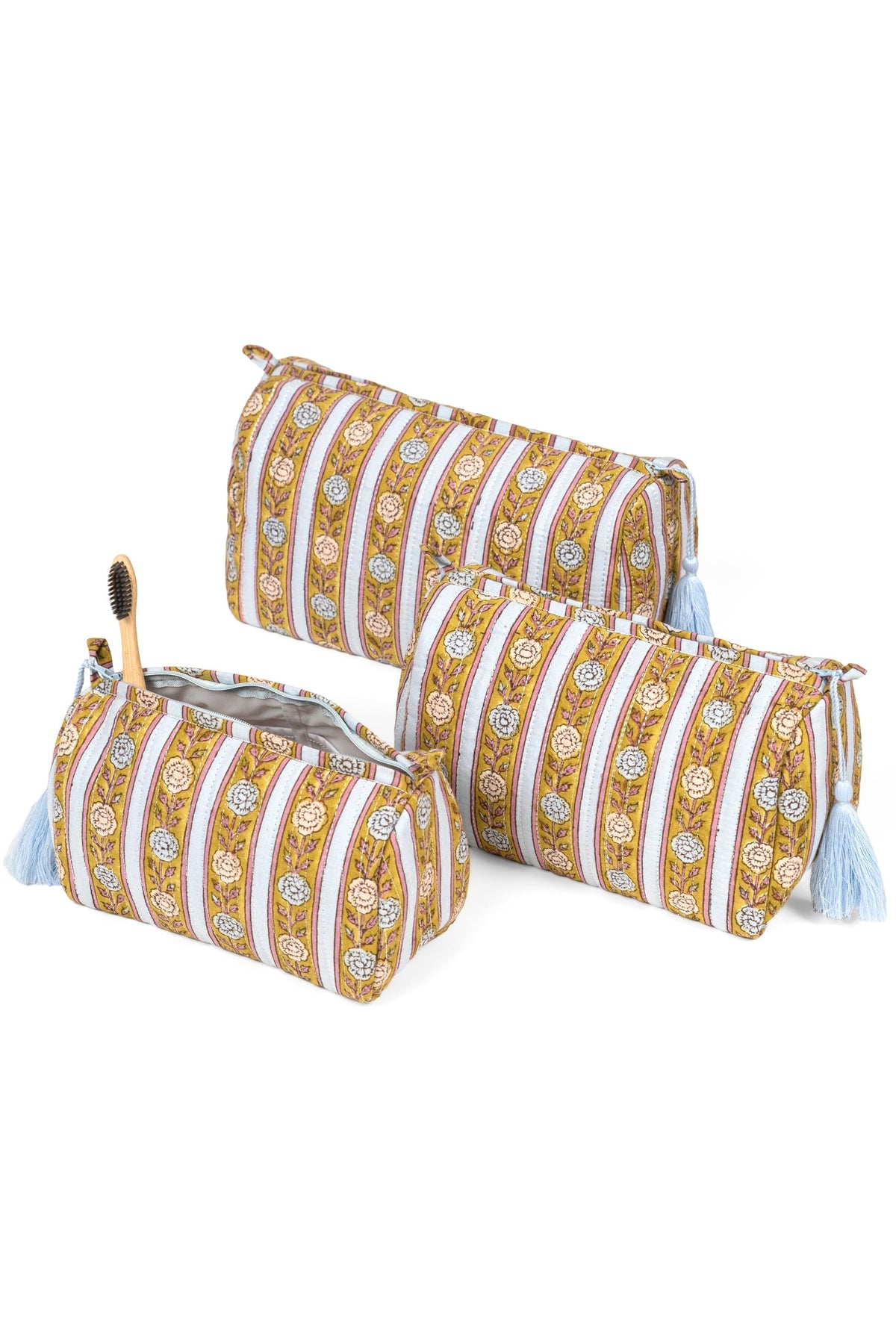 Vintage Floral Stripes Makeup Bag