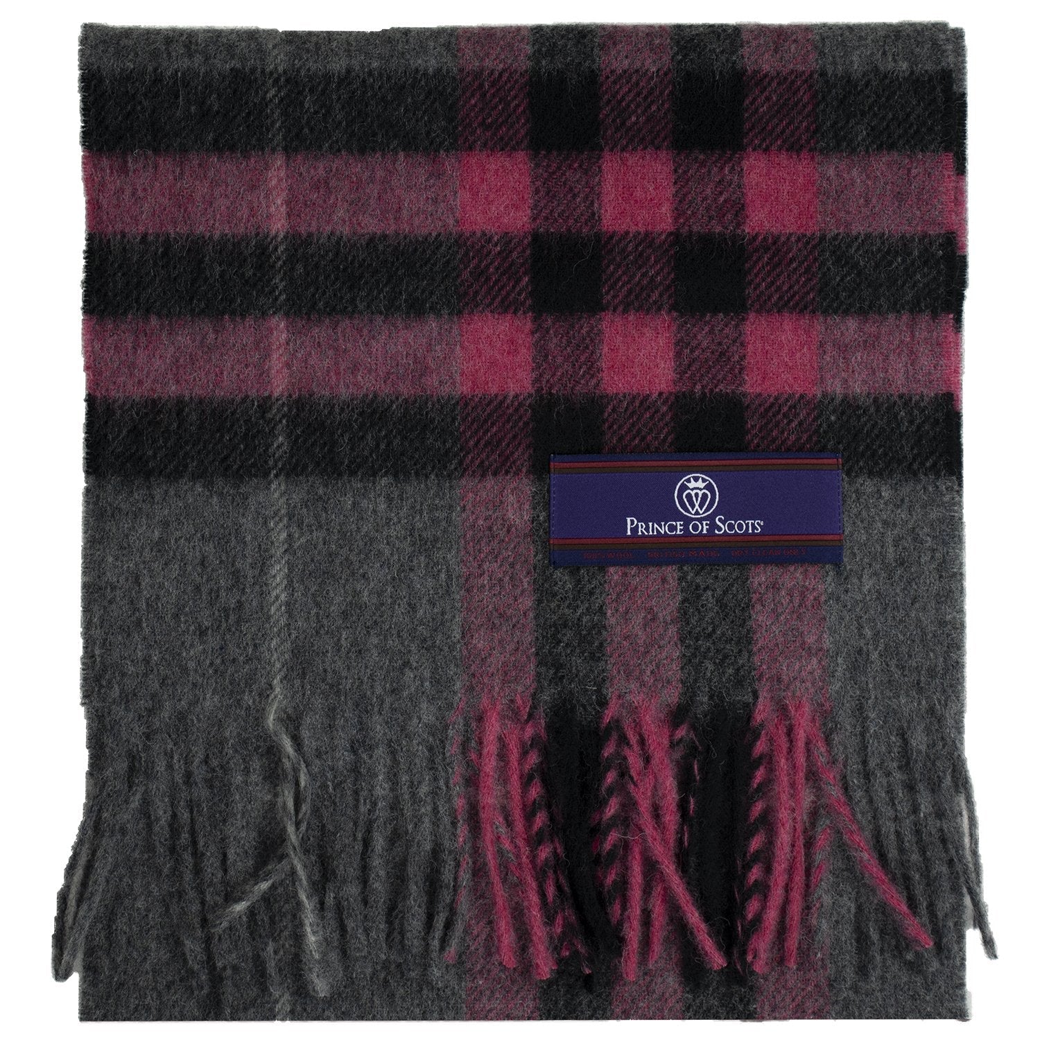 Prince of Scots Heritage Plaid Fringed Merino Wool Scarf (Cambridge Grey) - Osadia Concept Store