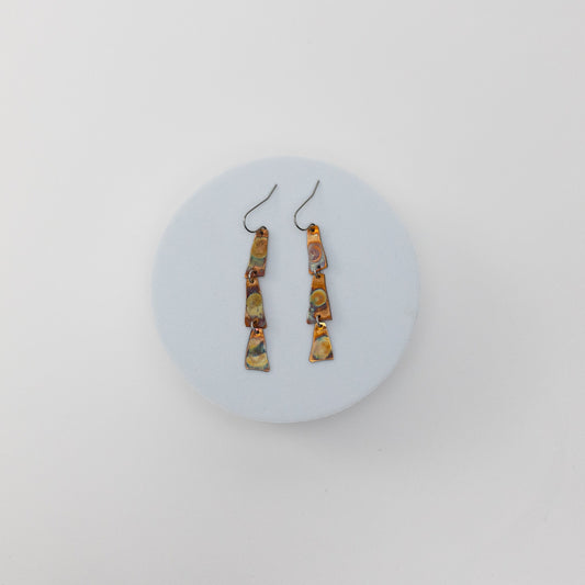 Copper Harbor Long Earrings | Repurposed Auto Copper Shims | Fire Patina | Stainless Steel Ear Wire