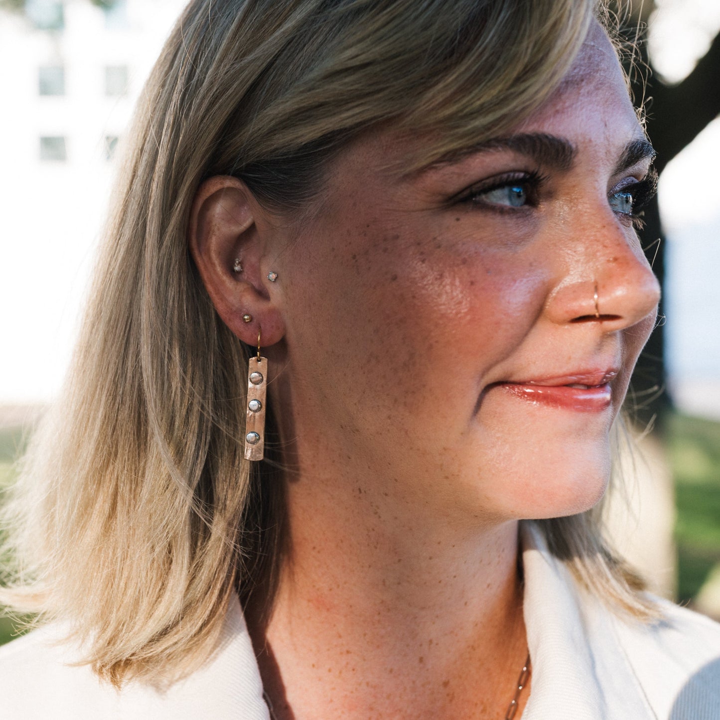 Like A Rock Earrings | Repurposed Auto Copper Brake Line | Steel Rivets | Gold Plated Ear Wire