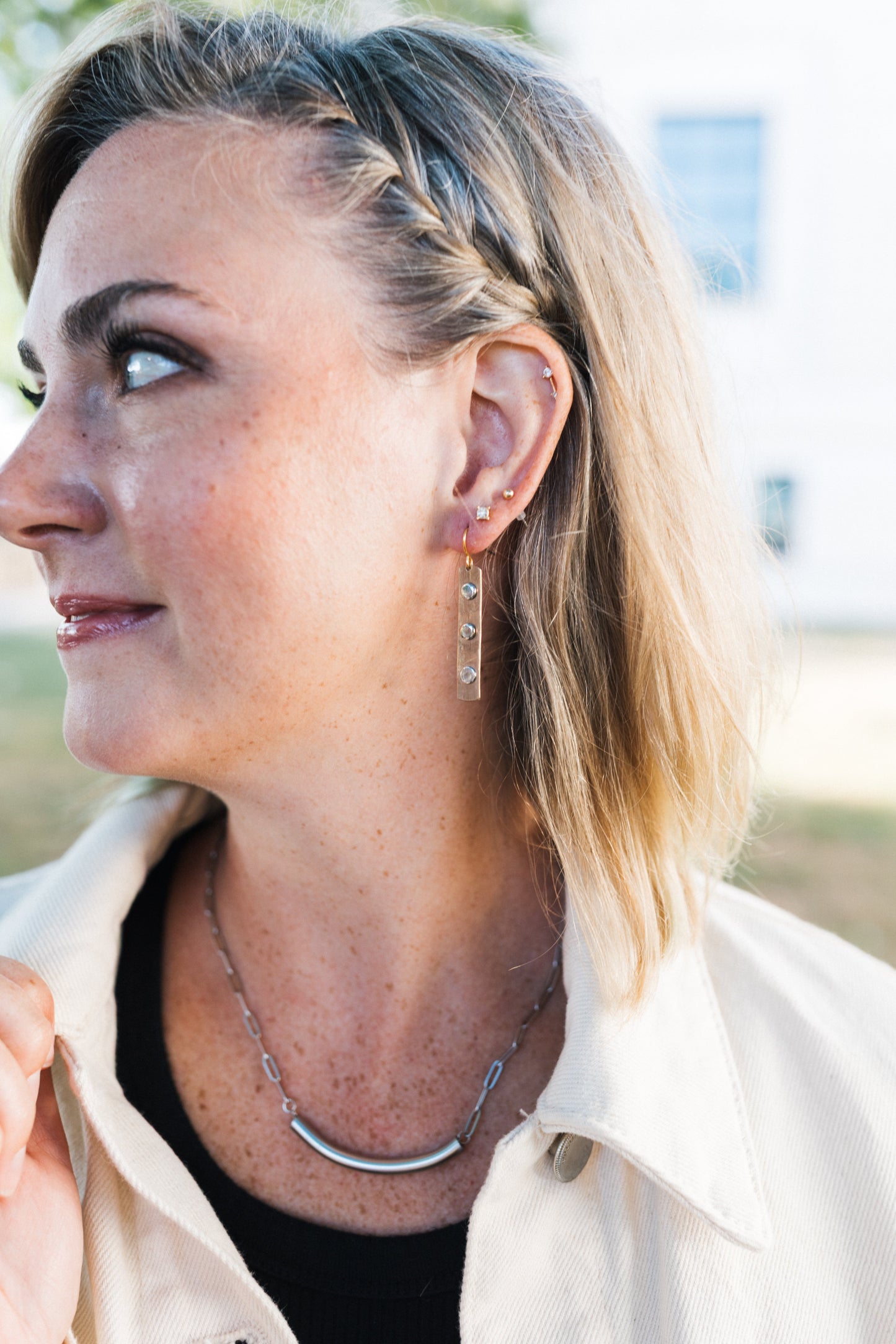 Like A Rock Earrings | Repurposed Auto Copper Brake Line | Steel Rivets | Gold Plated Ear Wire