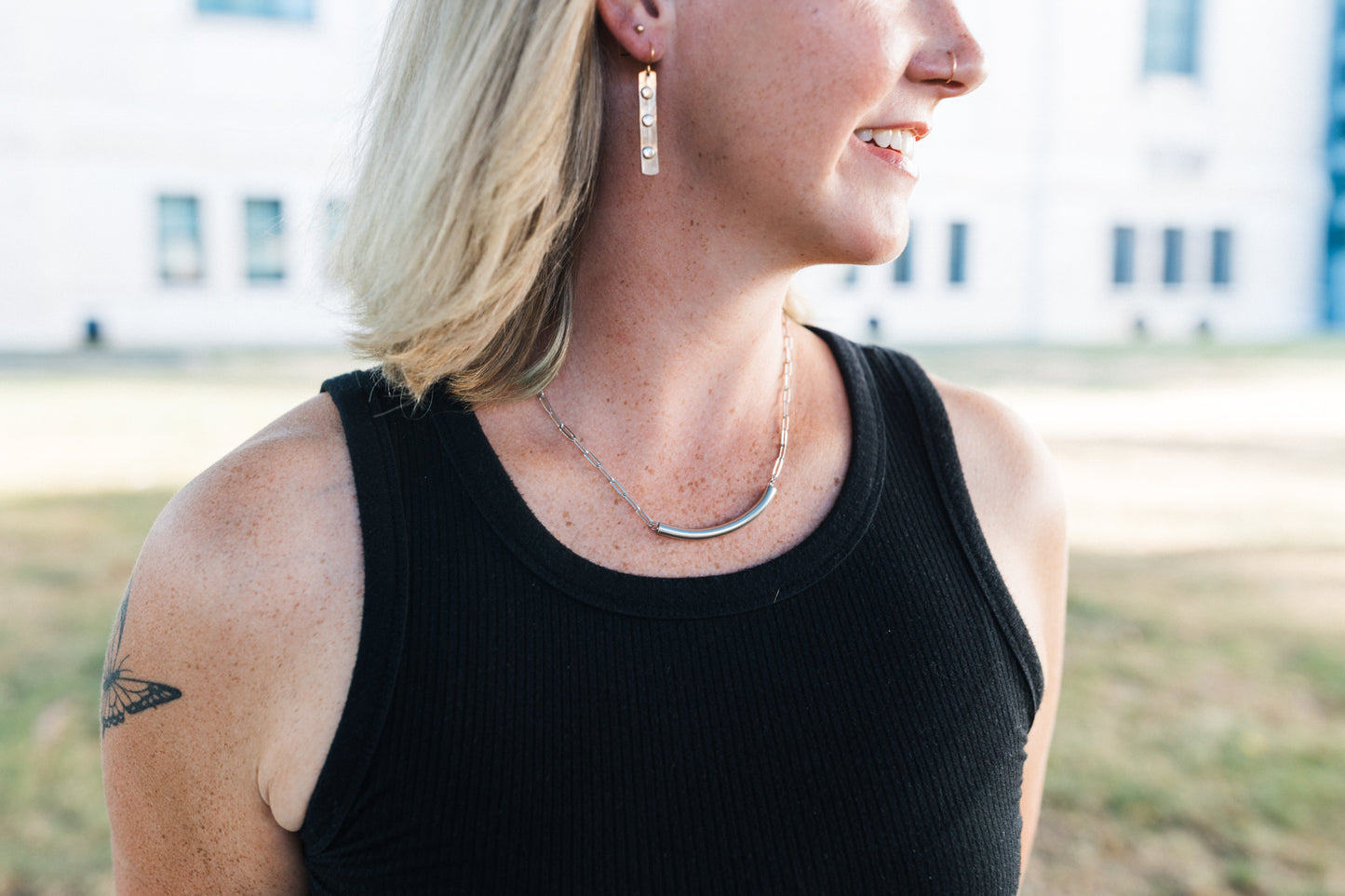 Higher Ground Necklace | Repurposed Automotive Steel Brake Line | Stainless Steel Chain