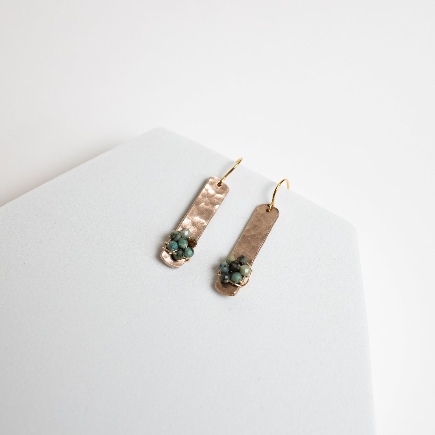 I'll Be There Earrings | Repurposed Copper Auto Brake Line | African Jasper Beads | Gold Plated Ear Wire