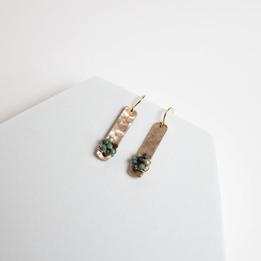 I'll Be There Earrings | Repurposed Copper Auto Brake Line | African Jasper Beads | Gold Plated Ear Wire