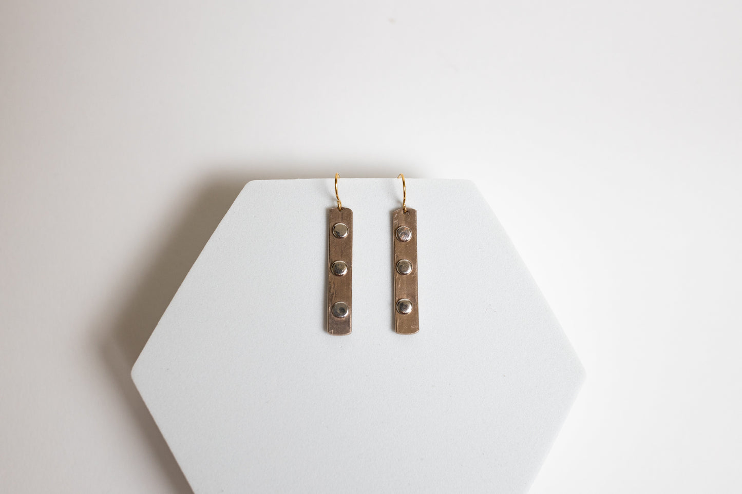 Like A Rock Earrings | Repurposed Auto Copper Brake Line | Steel Rivets | Gold Plated Ear Wire
