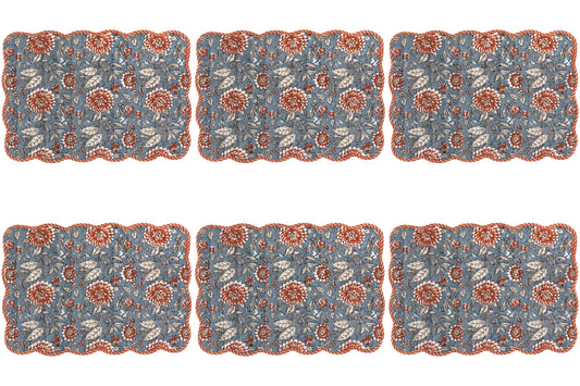 Set of 6 Dahlia Block Print Kantha Placemat