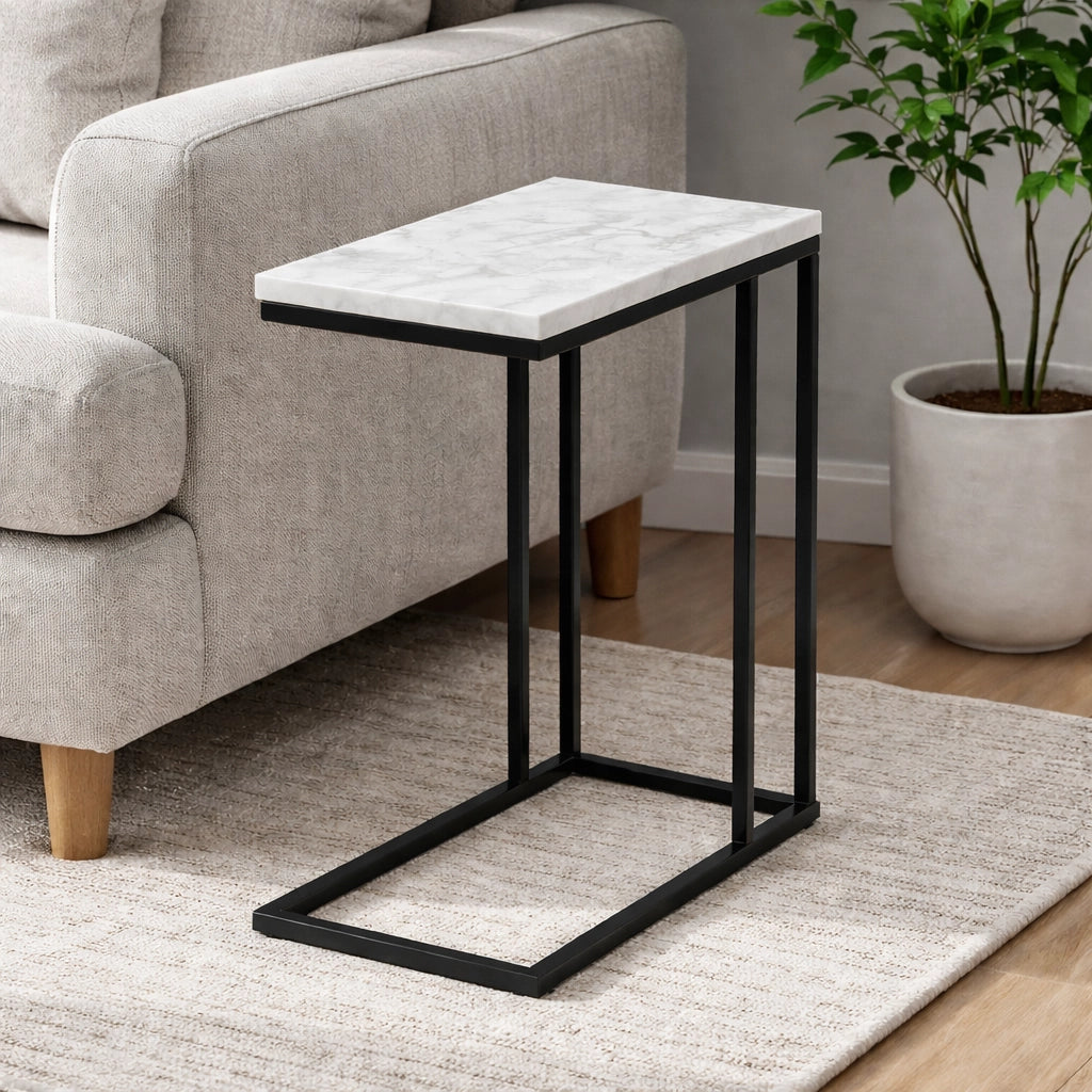 C-Shape Side Table with Marble Top