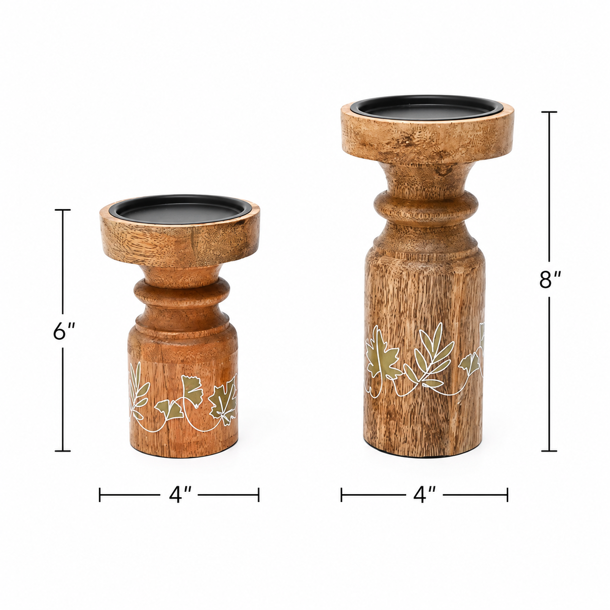 Pillar Candle Holder Set of 2 | Natural Finish | Mango Wood