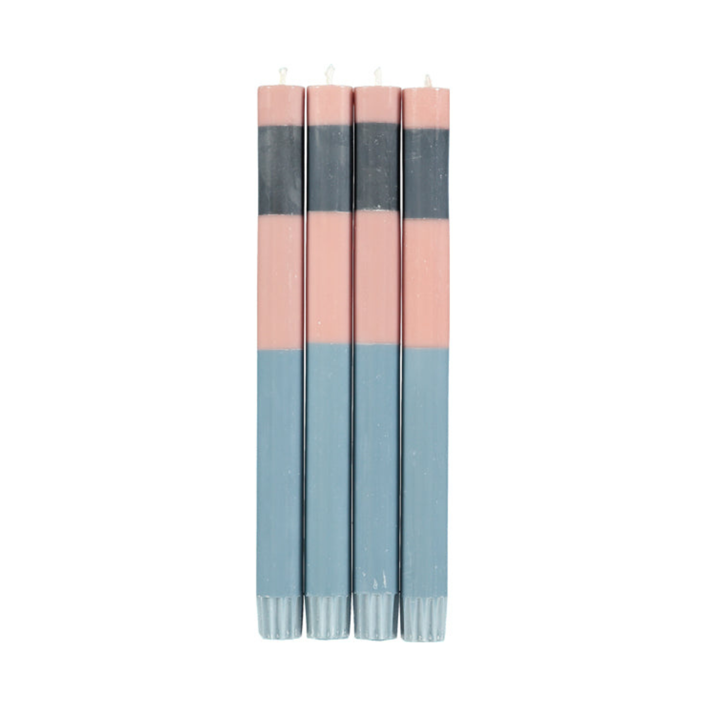 S/4 ABSTRACT Striped Old Rose, Pompadour & Indigo Dinner Candles