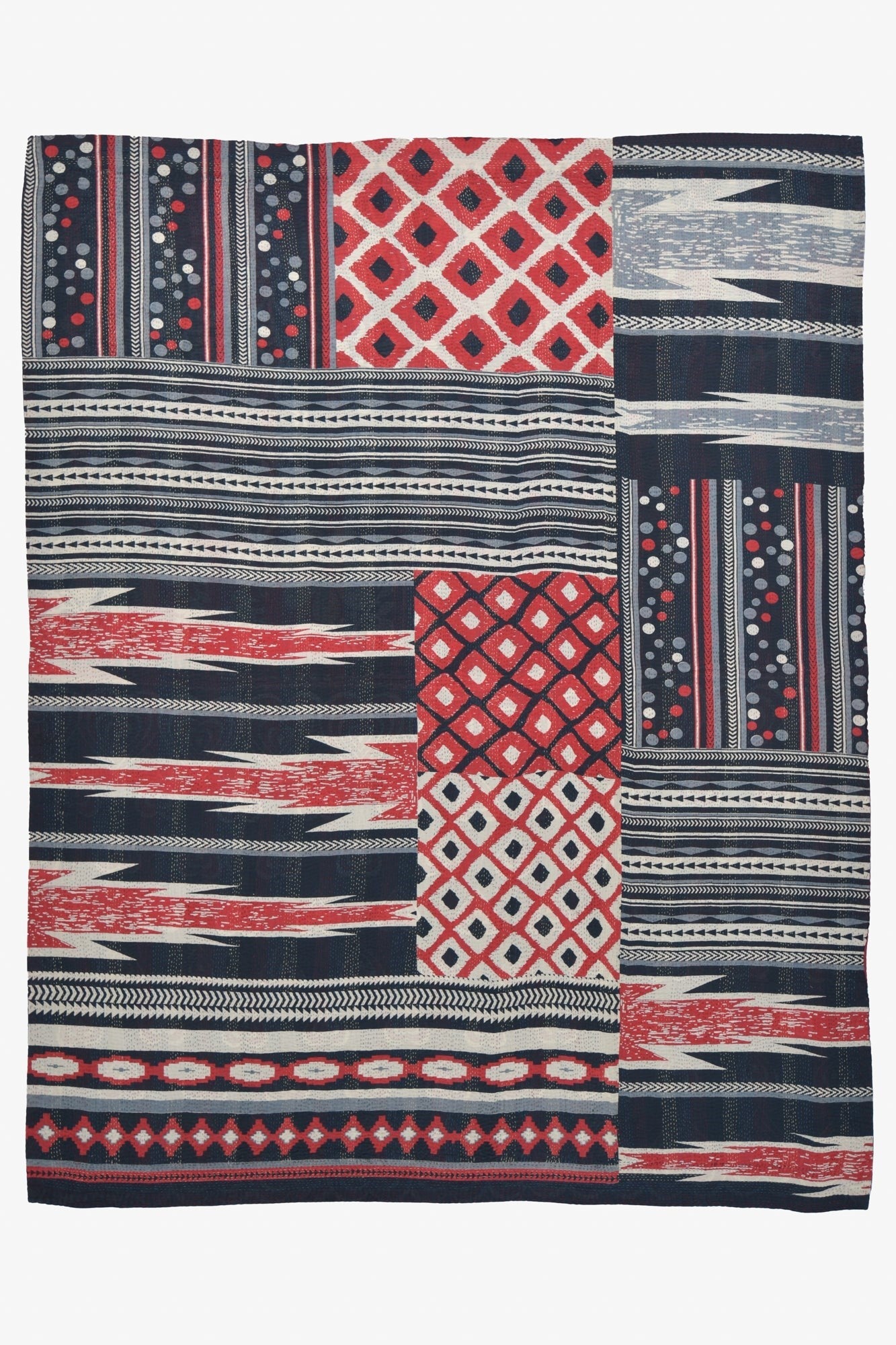 Monotone Ikat  Vintage Kantha Throw - Monotone Red