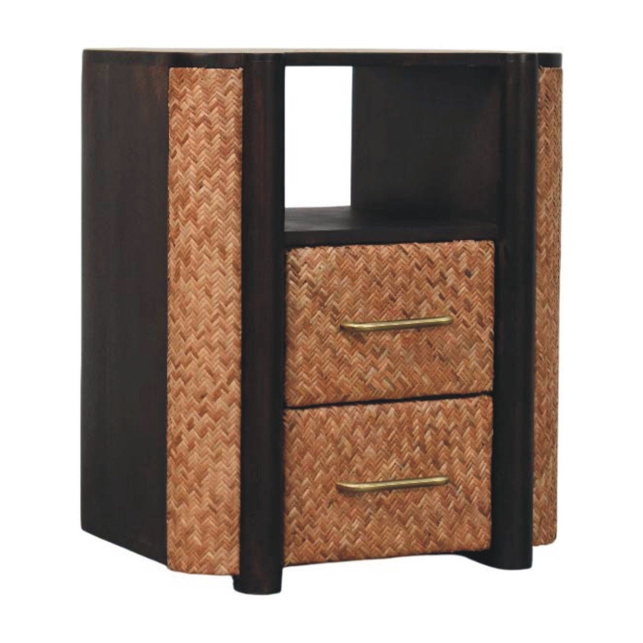 Solid Wood Rattan Curve Edge Nightstand