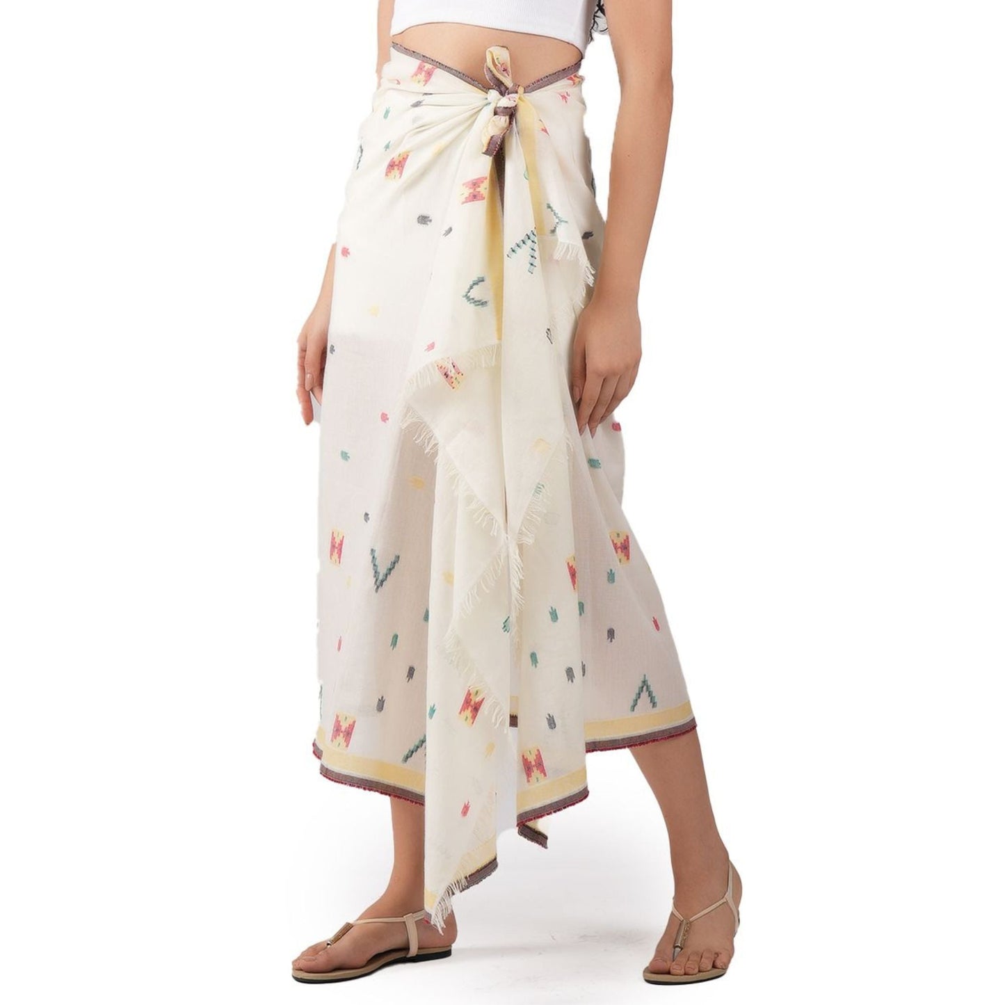 Pixel Woven Cotton Scarf - Ivory