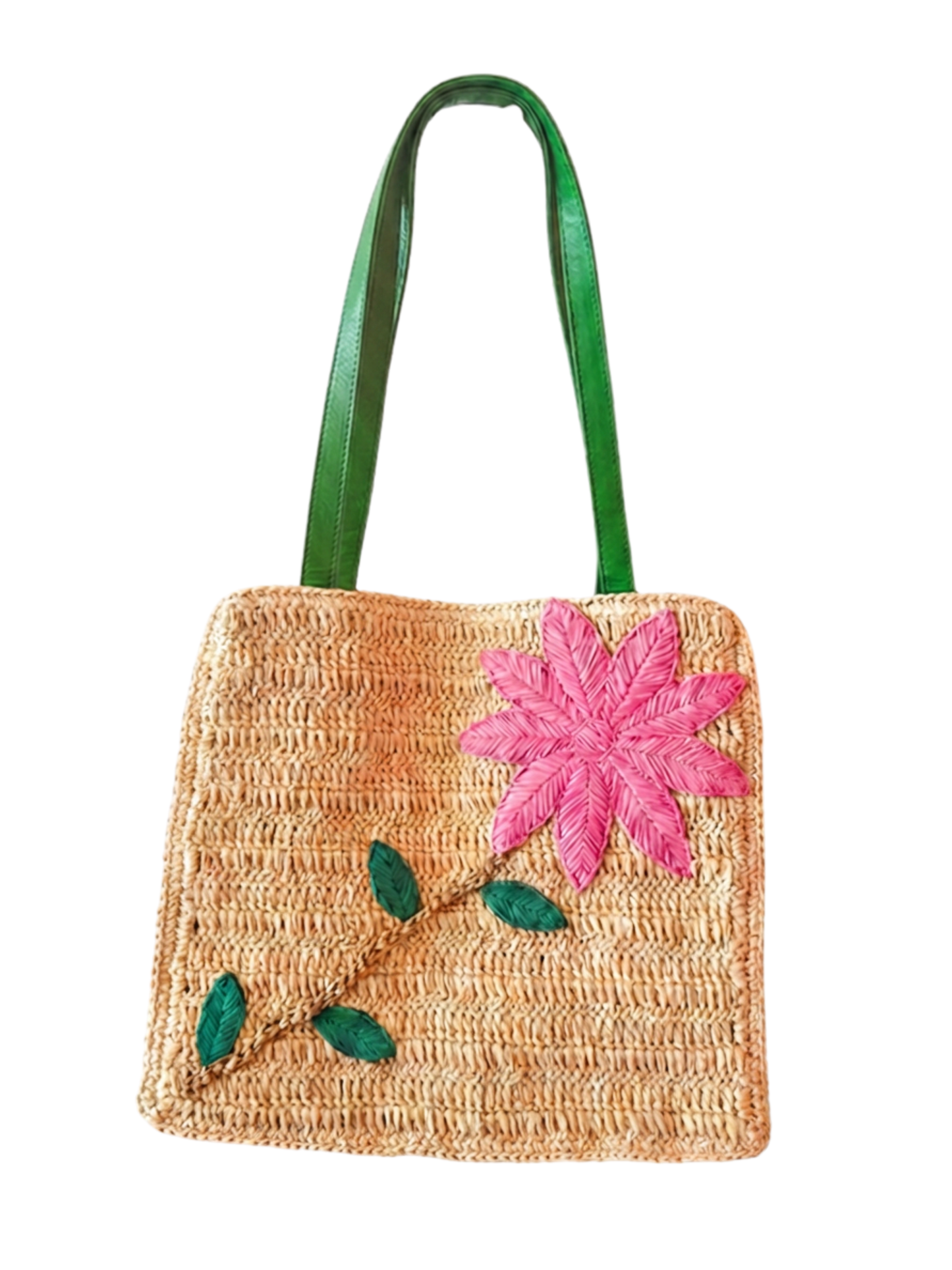 Cornelia Raffia & Leather Handwoven Shoulder tote