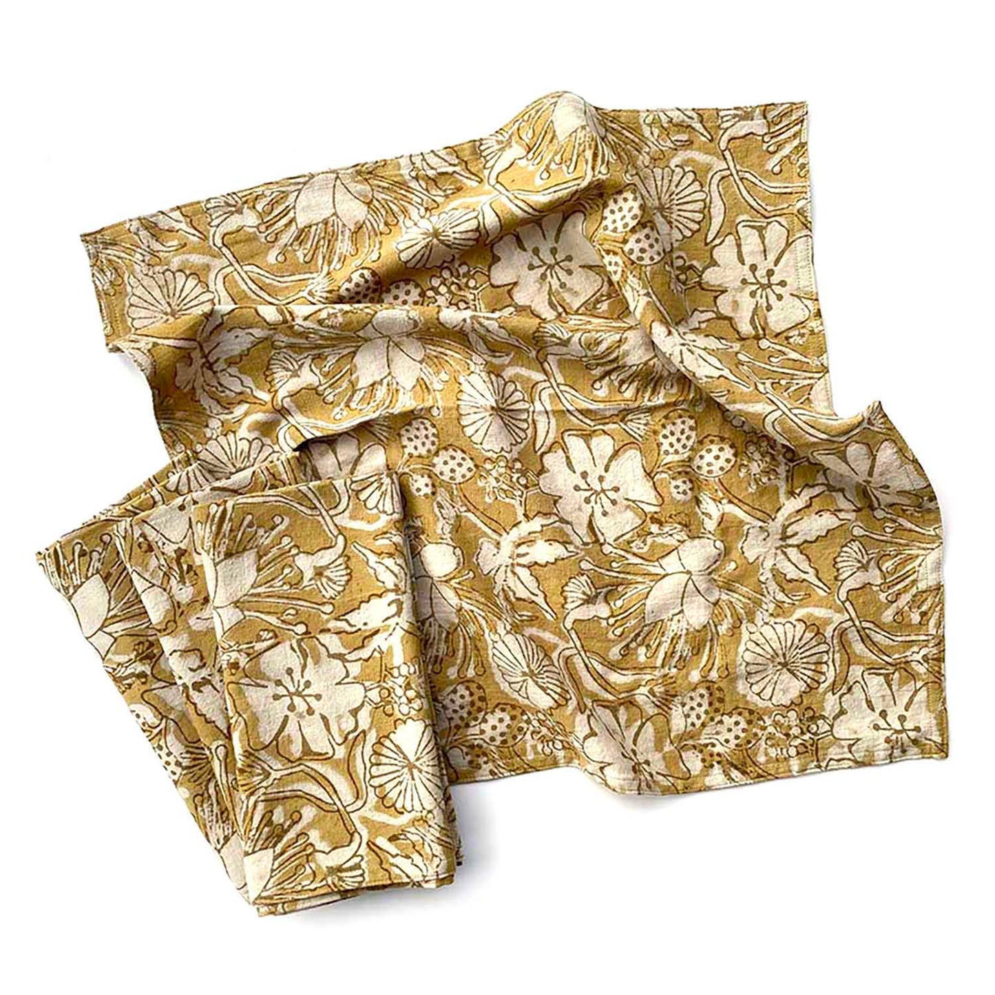 Hand Block Print Cotton Napkins (Set of 4) - Hope Mustard