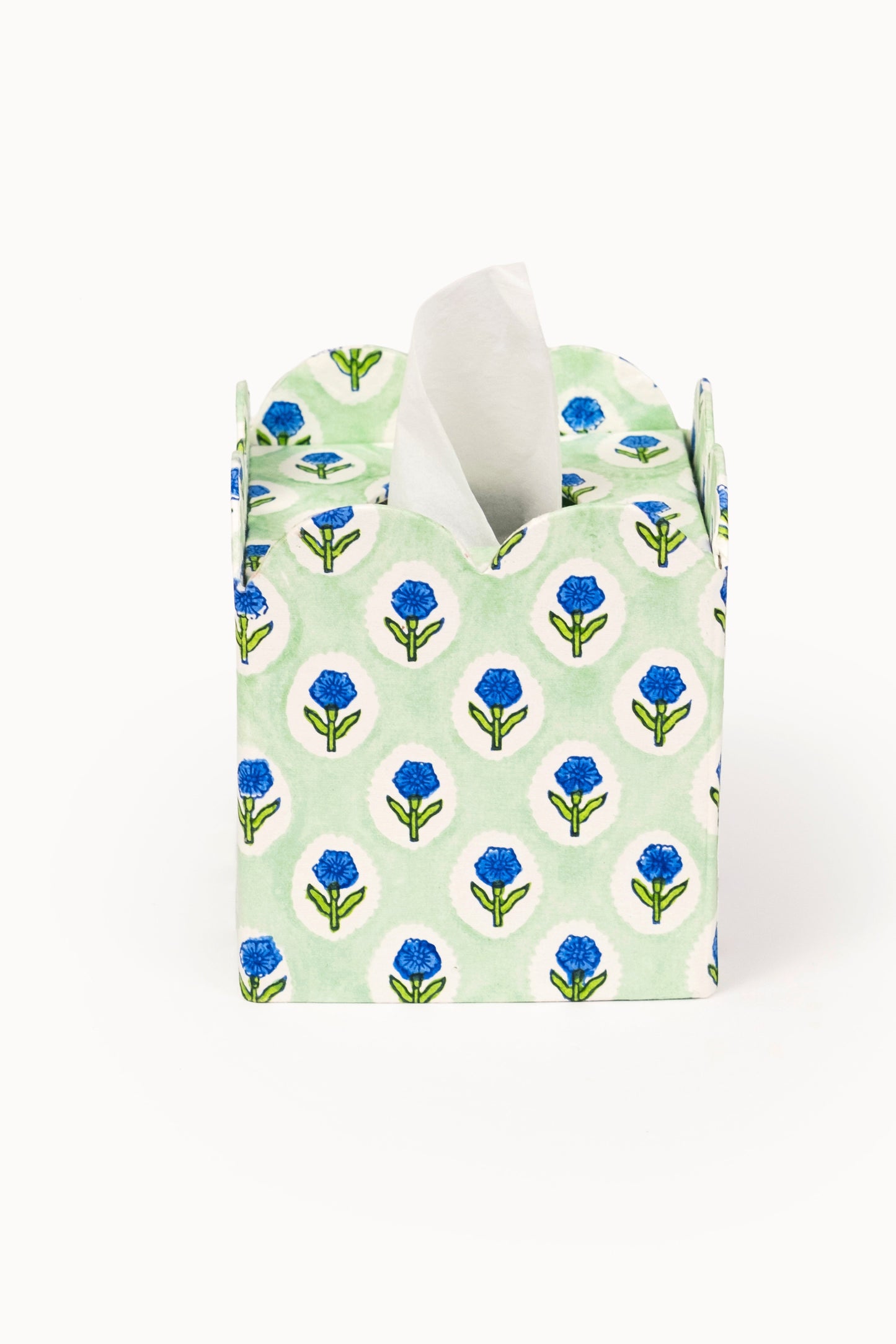 Block Print Tissue Box Cover- Mint (Collapsible)