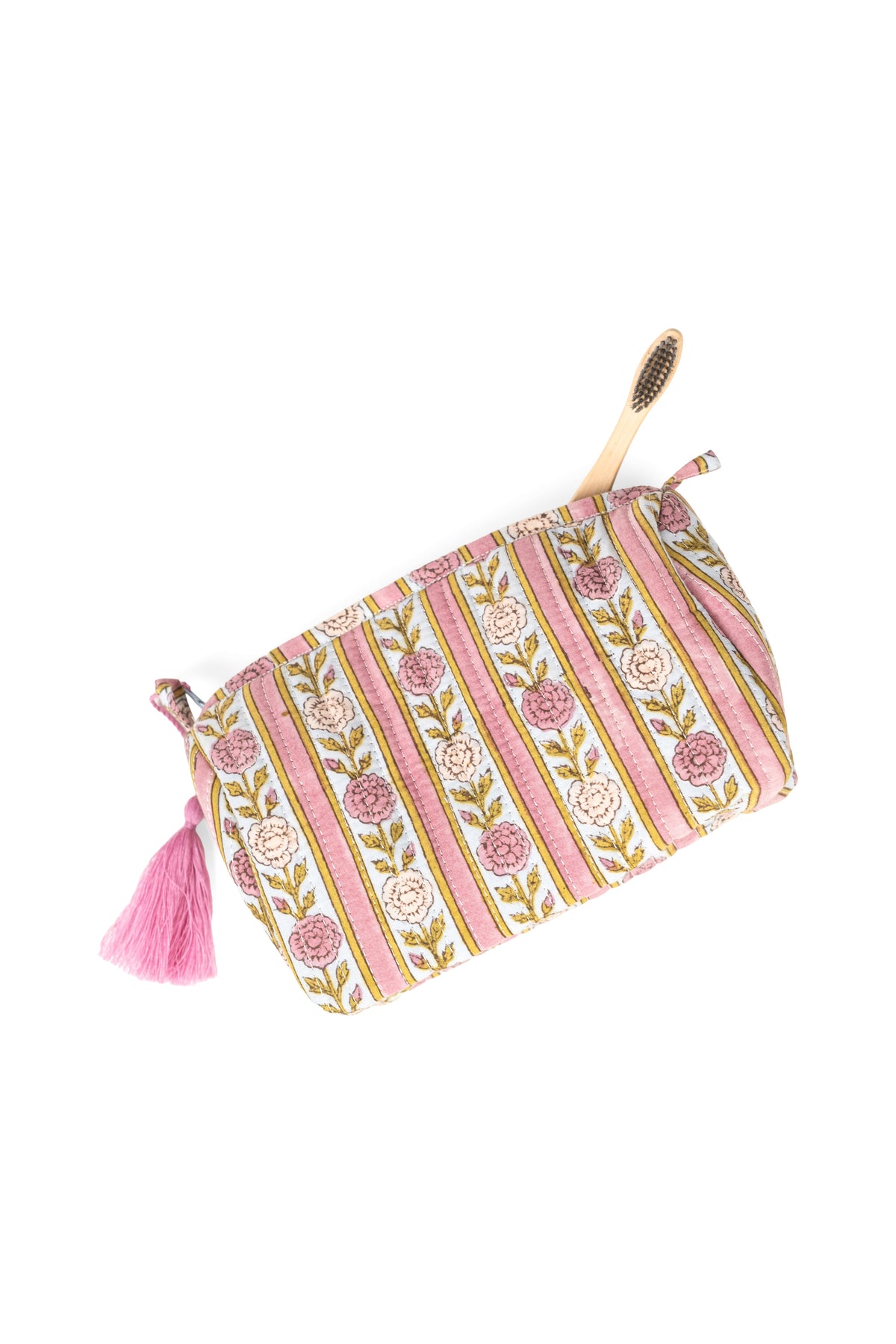 Vintage Floral Stripes Makeup Bag