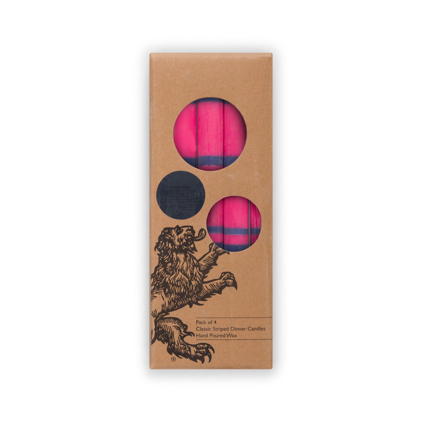 Striped Dinner Candles in Neyron Pink and Midnight Blue