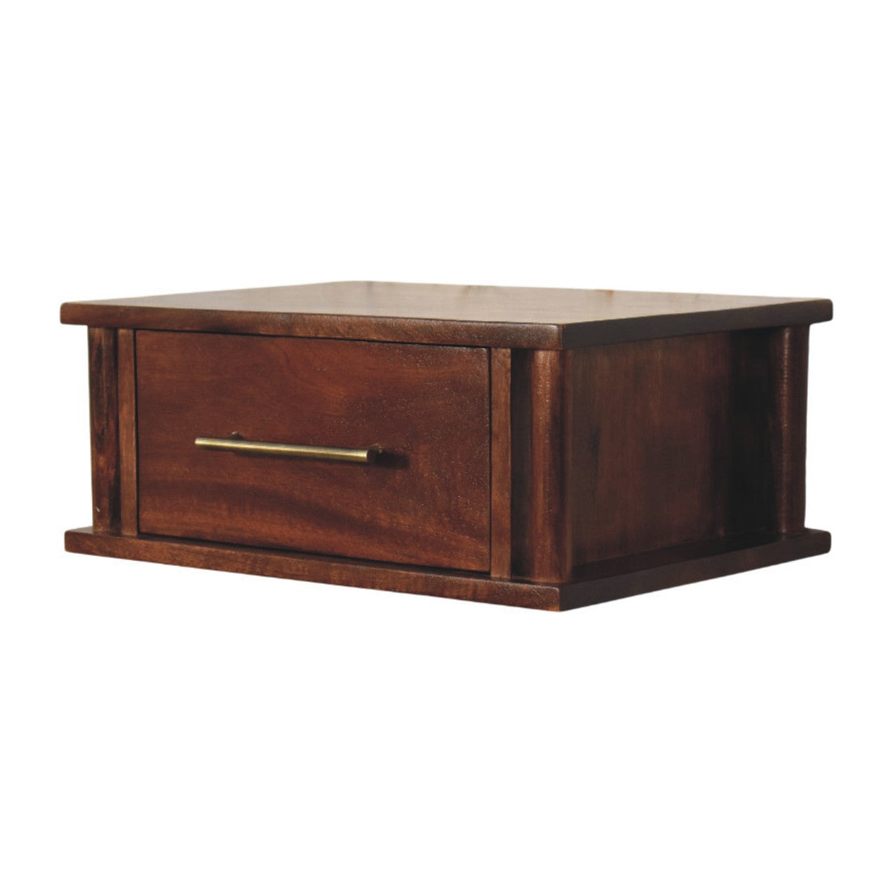 Solid Wood Wall-Mounted Bedside with Brass Handle