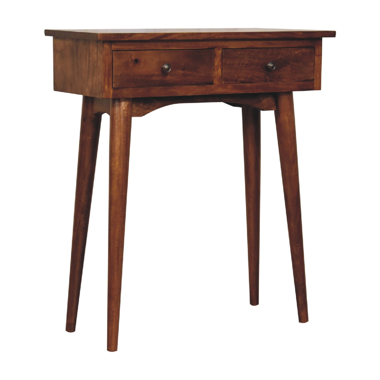Solid mango wood Mini Chestnut Hallway Console 2 Drawers, Brown