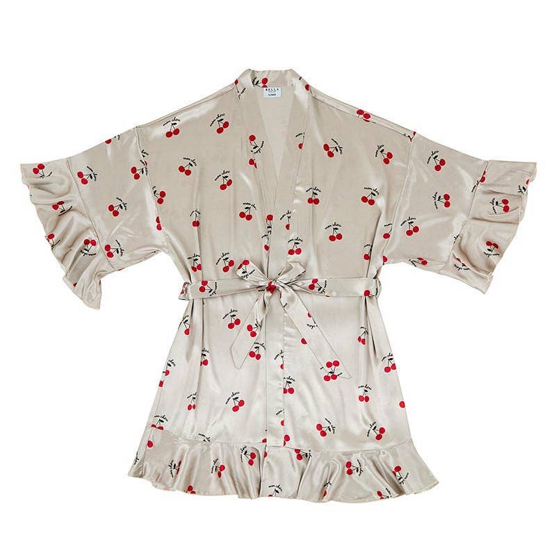 Mon Cheri Cherries Ruffled Satin Robe [Sizes S/MD - L/XL]