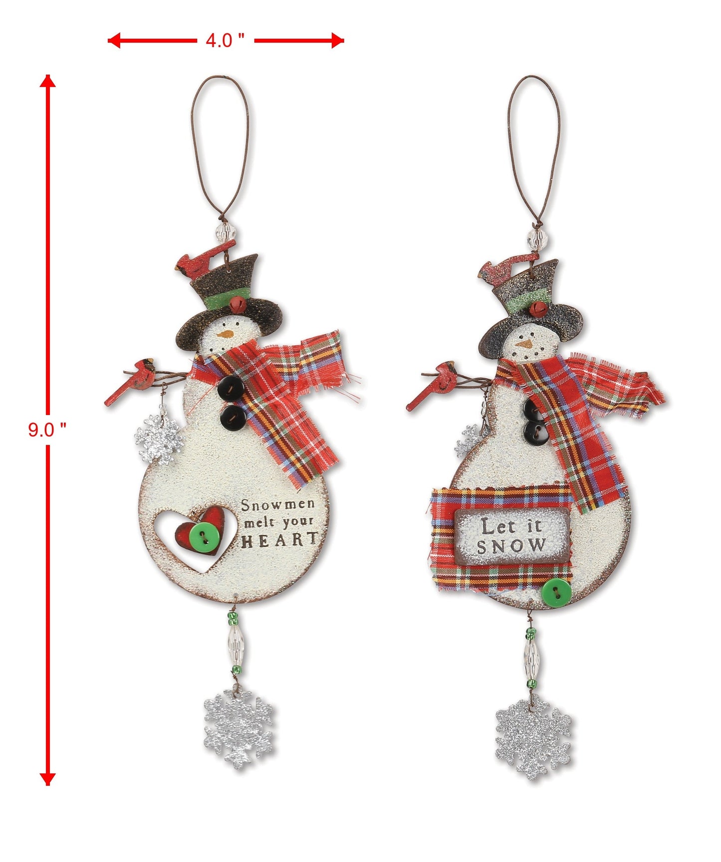 Rustic Northwoods Snowman Ornaments - Set of 4