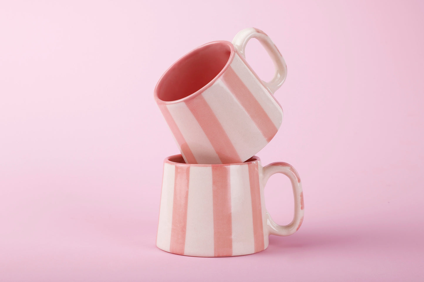 Ceramic Pink Stripe  Coffee cup- 220ml - 3.5 x 2.5 Inches (Set of 2)