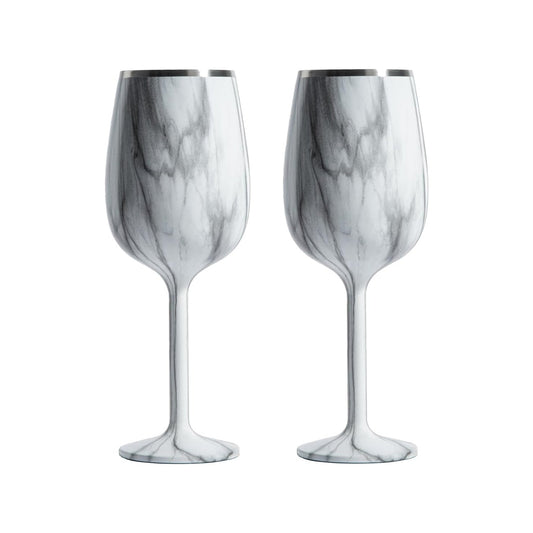 Stainless Steel Stemmed Wine Glass, Set of 2 - Marble