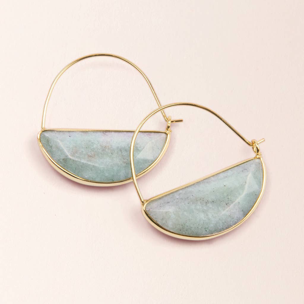 Amazonite Stone Prism Hoop Earrings