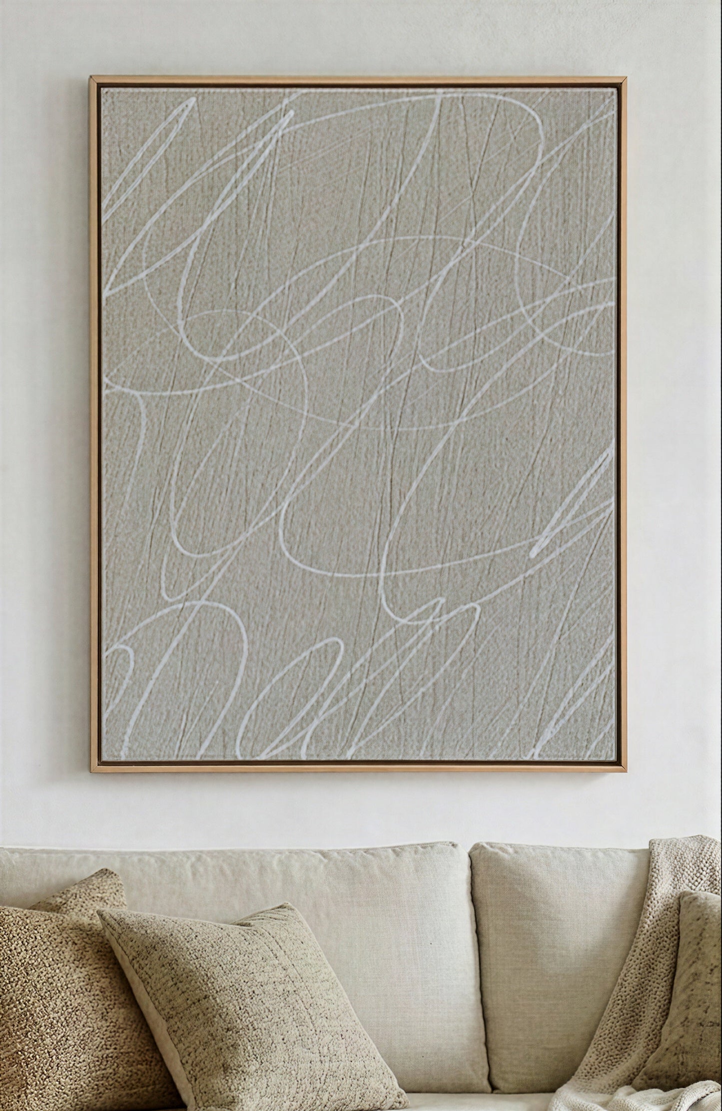 Gestural Marks in French Linen Framed Canvas Wall Art