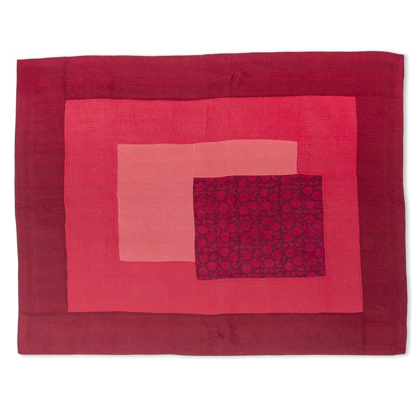 Landscape Fray Patch Handmade Vintage Kantha Throw - Red