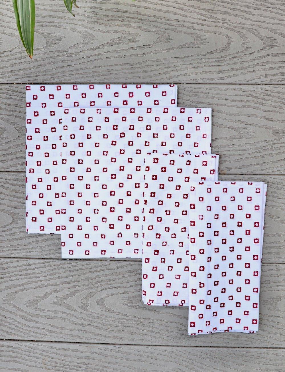S/4 Cloth Napkins - Red Squares