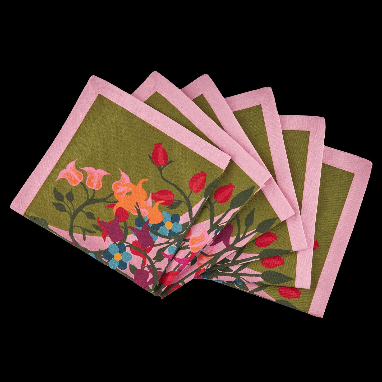 6 Napkins Blumen Green