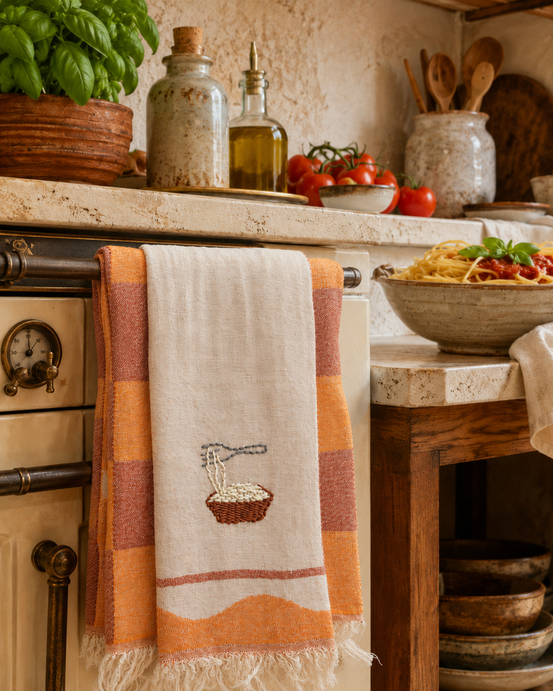 Pasta Hand-Stitched Tea Towel Set