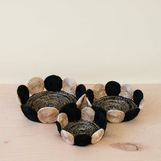 S/3 Black and White Abaca Fruit Basket