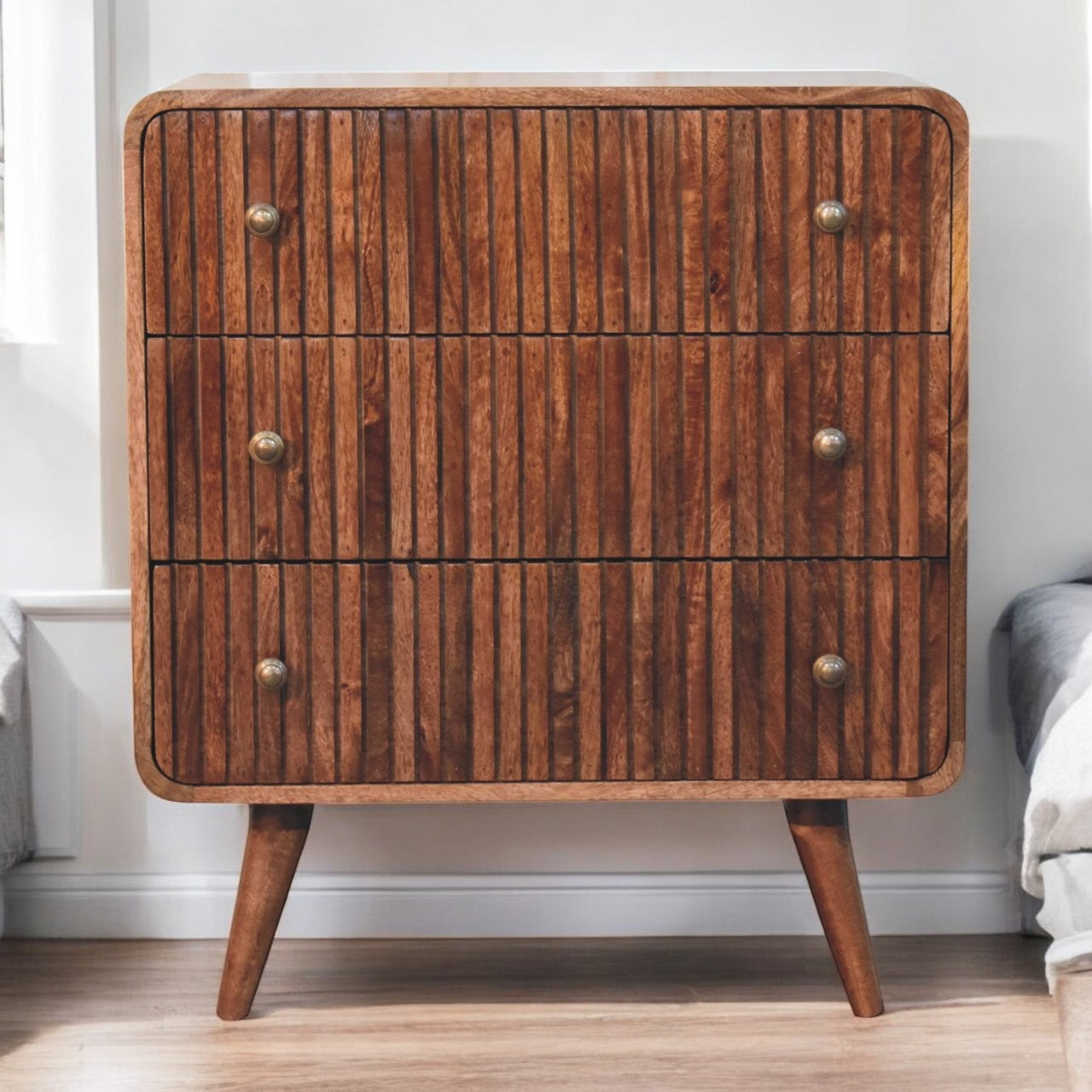 Solid Wood Honey Caramel T-Bar Ridged Chest