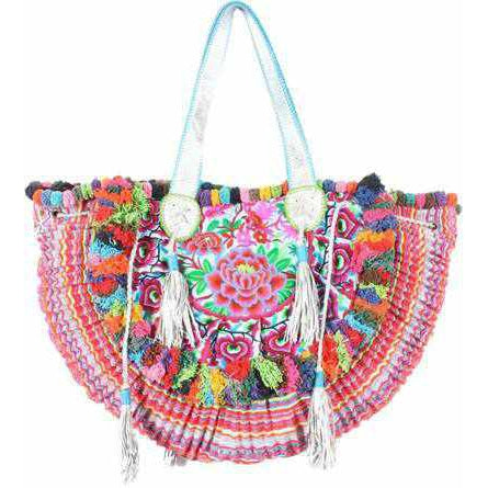 Half-moon Ibiza Bag Pom Pom Trimmed XL - Thailand