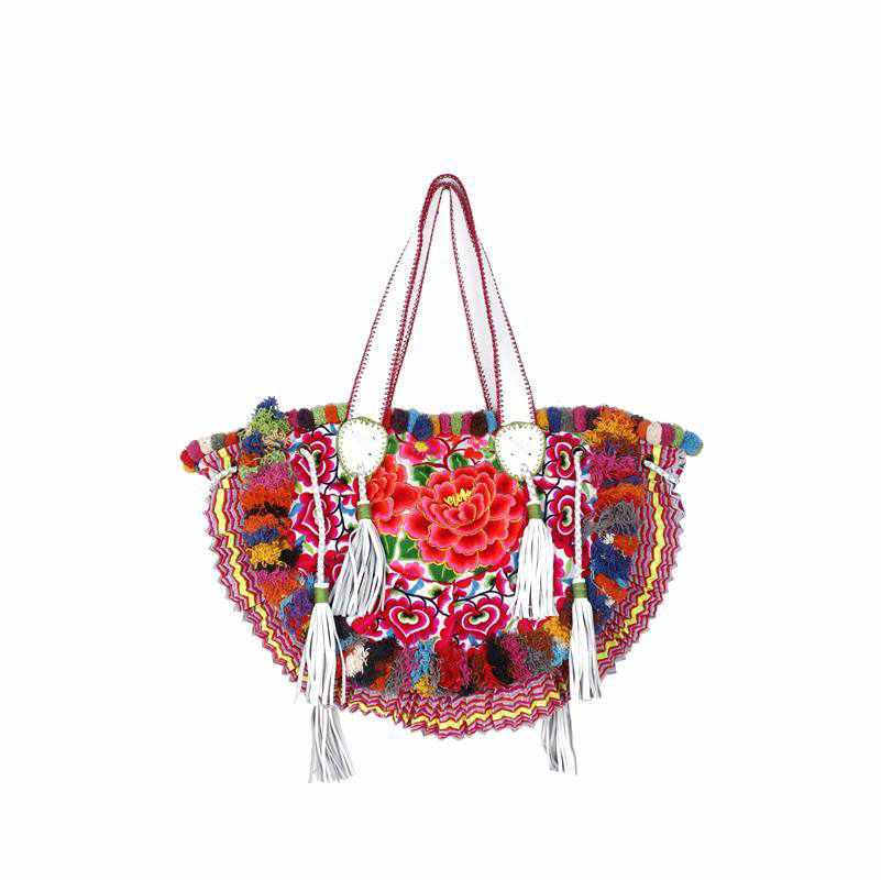Half-moon Ibiza Bag Pom Pom Trimmed XL - Thailand