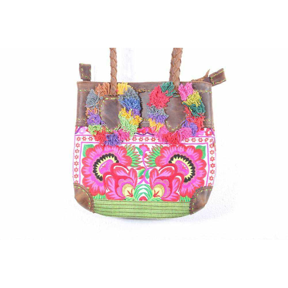 Bonita Vintage Leather Pompom Shoulder Bag - Thailand