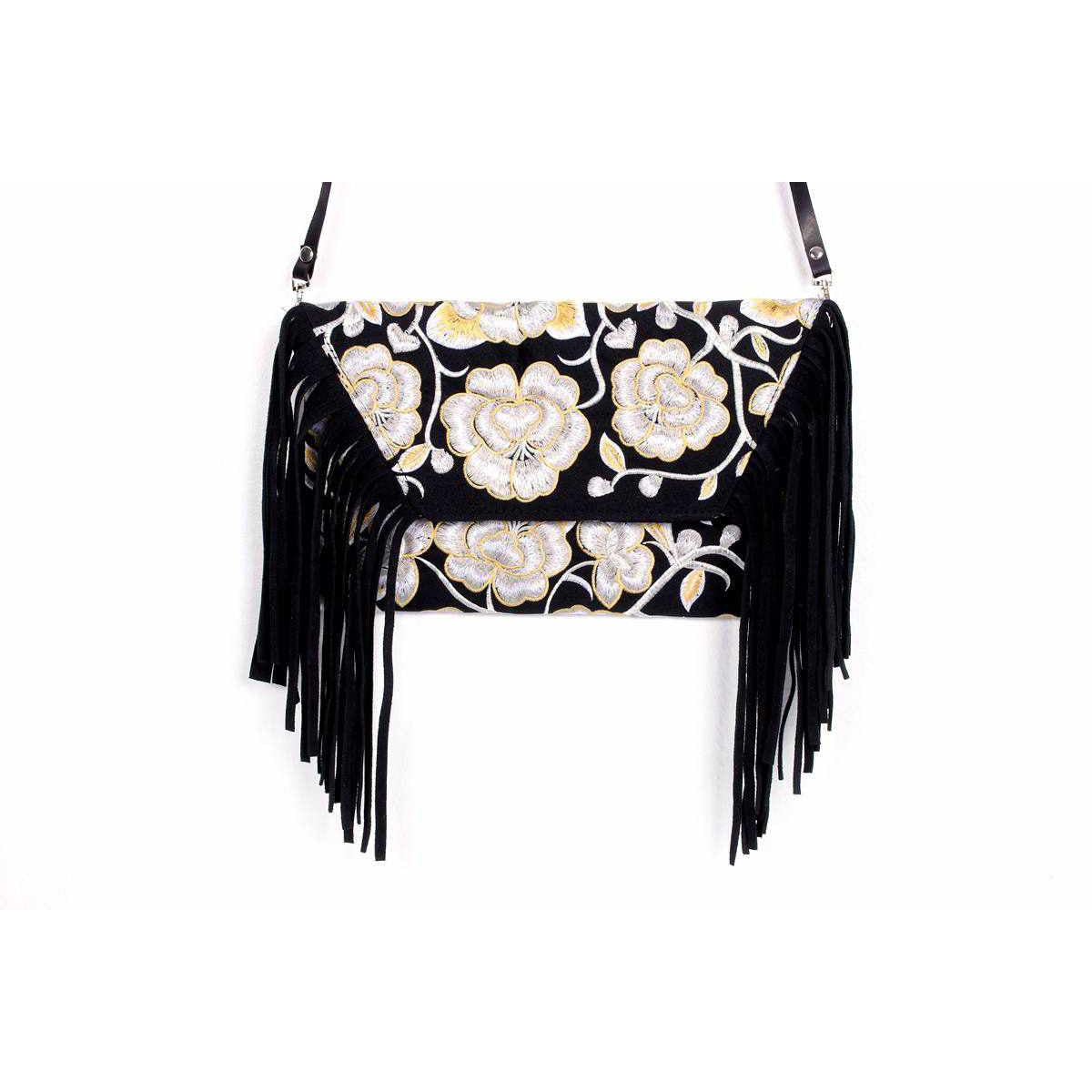 Boho Tribal Crossbody Embroidered Fringe Envelope Bag - Thailand