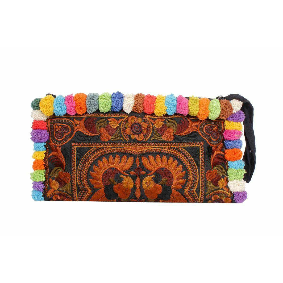 Rocio Multi-Color Pom Pom Wristlet Bag - Thailand