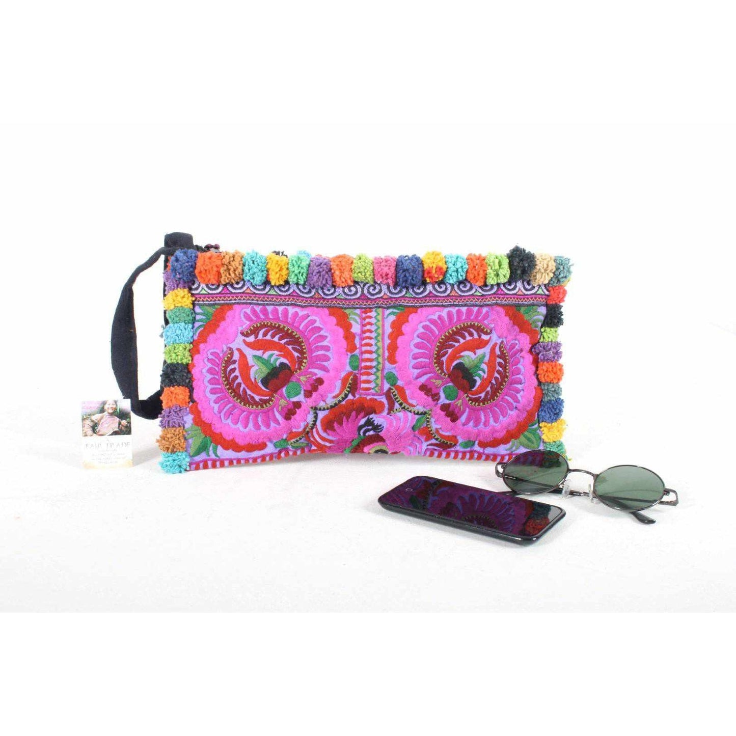 Rocio Multi-Color Pom Pom Wristlet Bag - Thailand