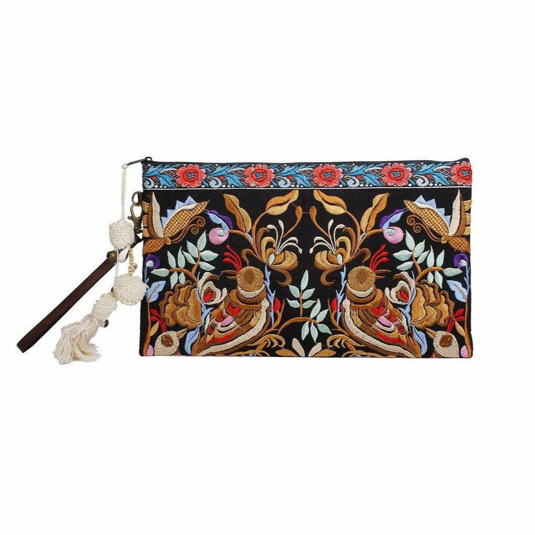 Botanica Embroidered Wristlet with PomPoms - Thailand