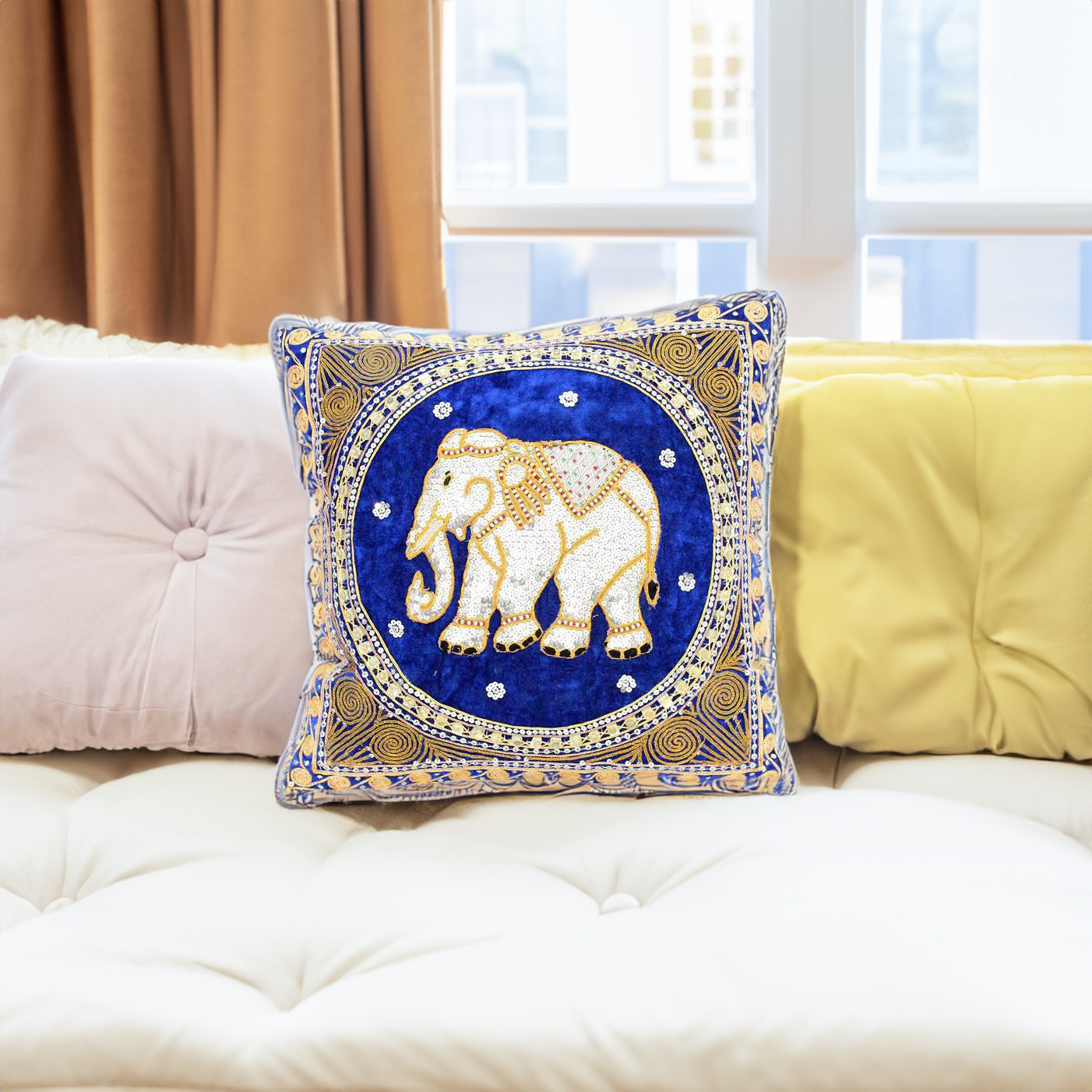Thai Elephant Embroidered Pillow Cover - Thailand